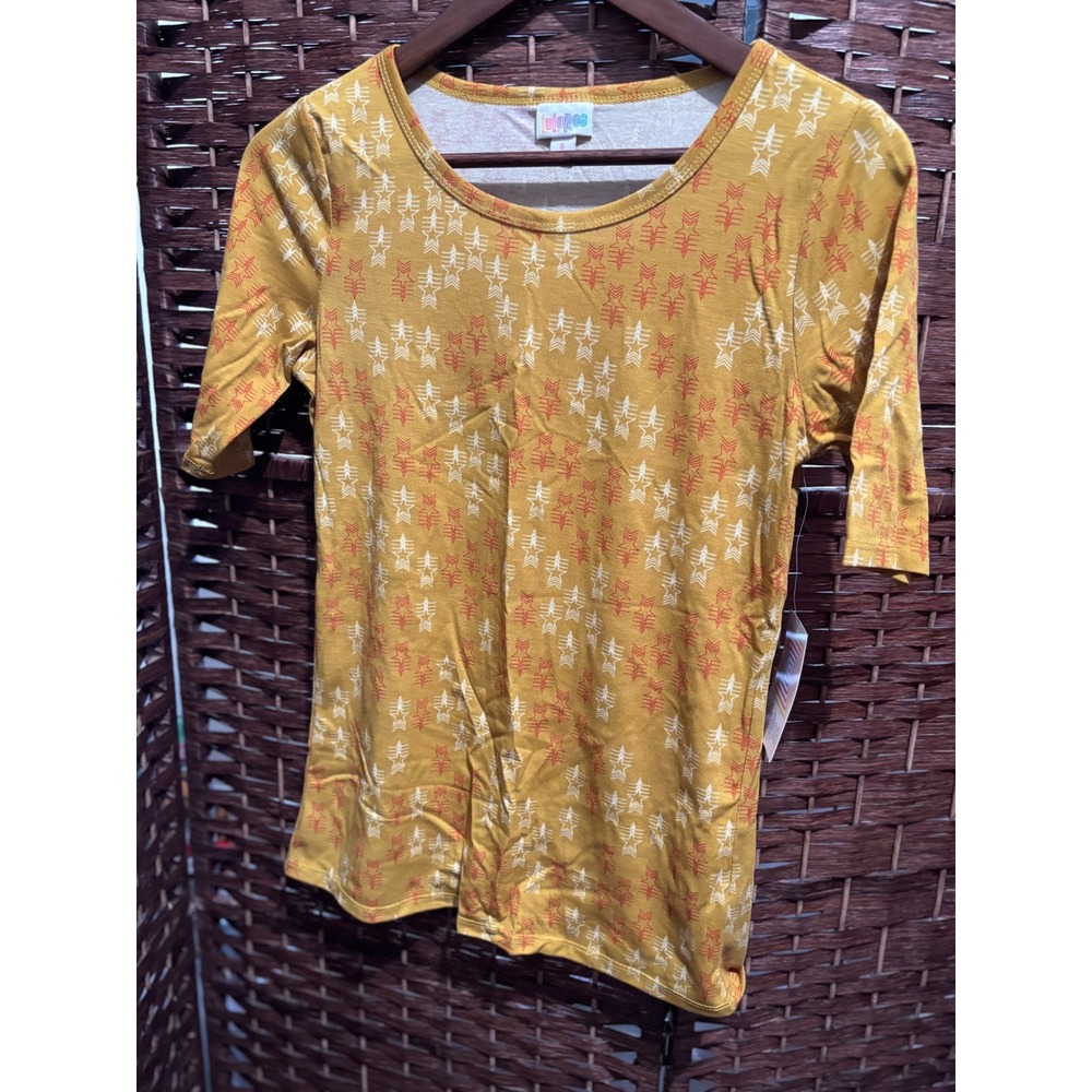 LuLaRoe‎ Tee Shirt Women's Small Gold Star Print Short Sleeve Top Casual